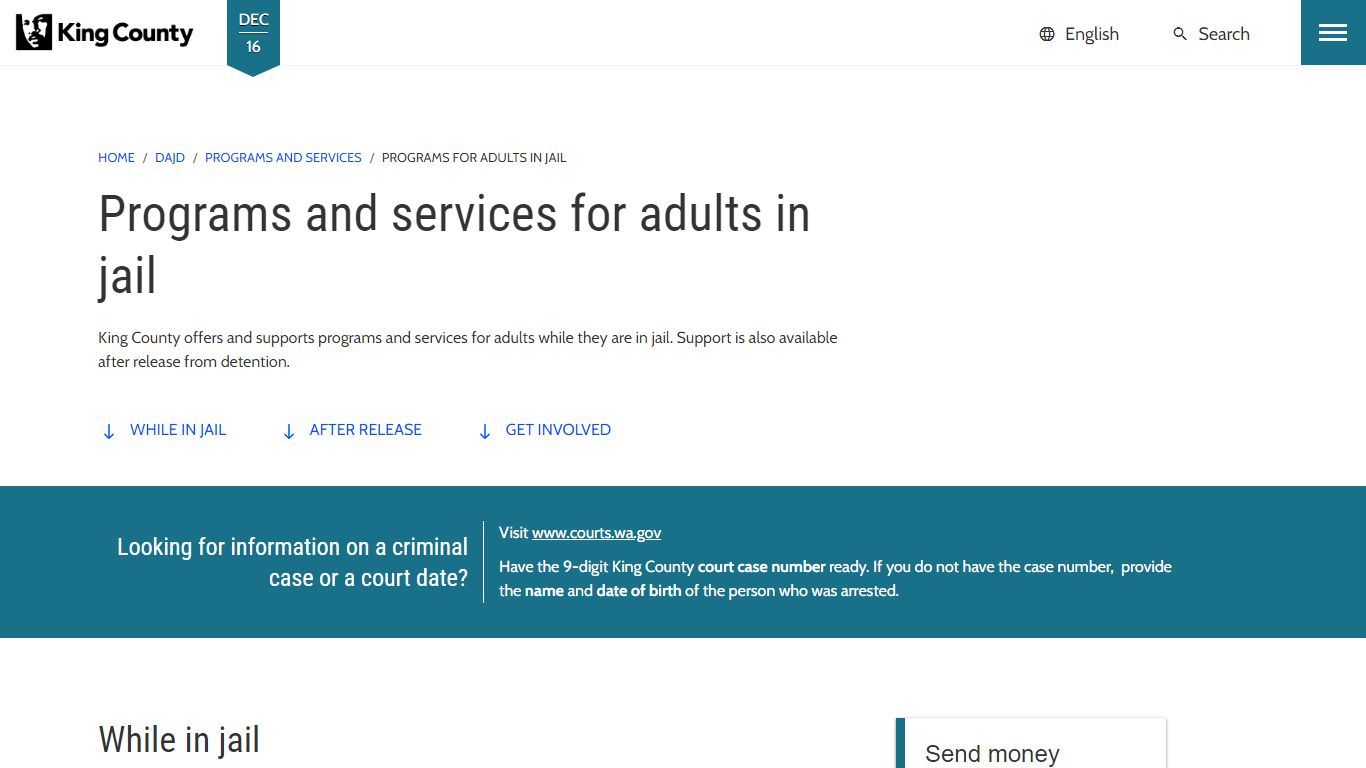Programs and services for adults in jail - King County
