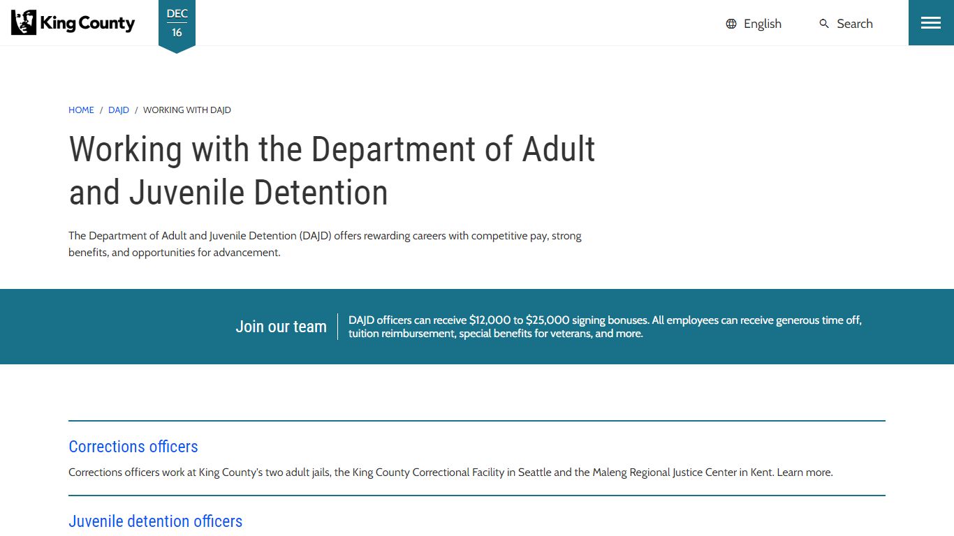 Working with the Department of Adult and Juvenile Detention - King County